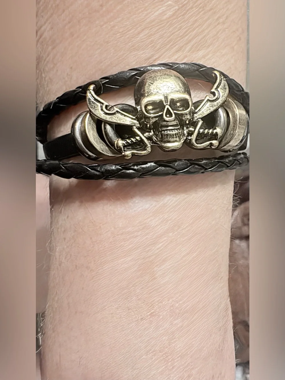 Black Leather Skull & Crossbones Men’s or women’s adjustable Bracelet